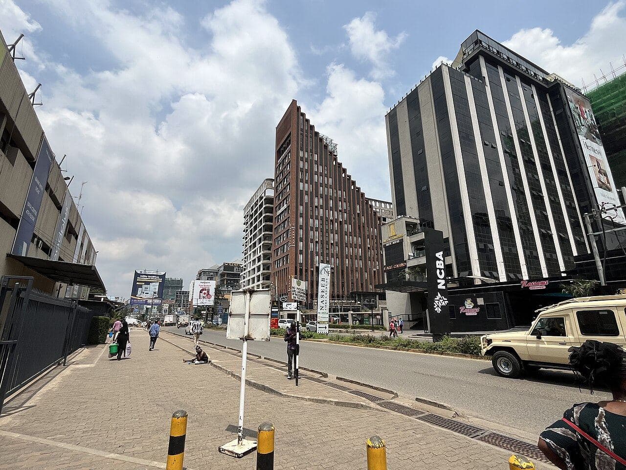 Office buildings along a street in Kilimani, Nairobi